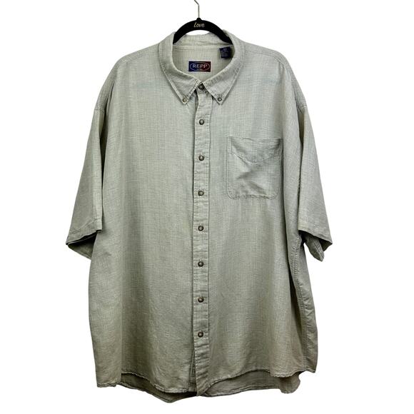 Repp LTD 3XB Short Sleeve Button-Down Linen Shirt Beige - Picture 1 of 4
